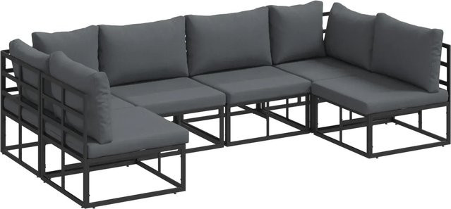 vidaXL Garten-Sofa-Set 6-teilig aus pulverbeschichtetem Aluminium in Schwarz mit UV-beständigen Kissen - Bild 1
