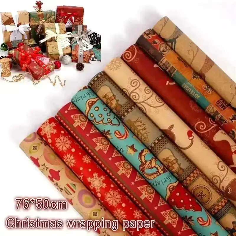 Weihnachtliches Geschenkpapier im Retro-Stil mit Baum- und Schneeflocken-Motiv - Bild 2