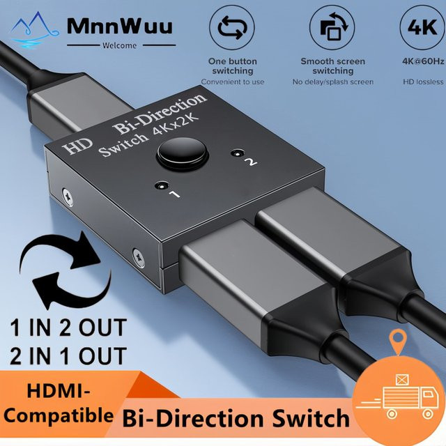 MnnWuu Bidirektionaler HDMI Switcher mit 2 Ports, 4K UHD, Schwarz - Bild 1