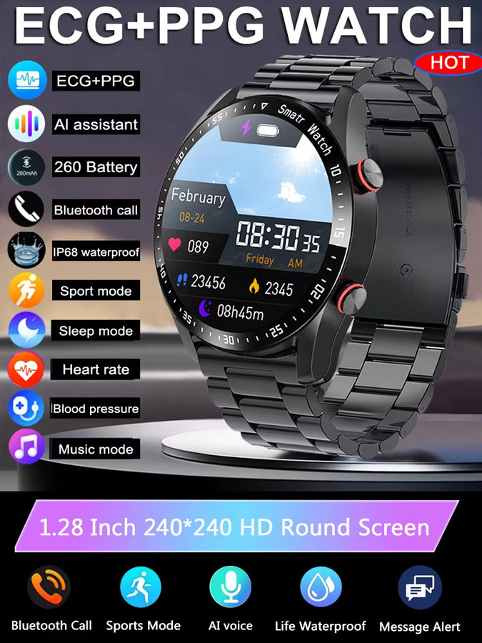 ChiBear Smartwatch, Schwarz, Herren, wasserdicht, Rund - Bild 7