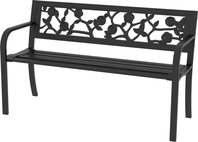 Outsunny 2-Sitzer Gartenbank aus Stahl mit verzierter Rückenlehne und Armlehnen, Schwarz, B/T/H: 127 x 50 x 75 cm - Bild 1