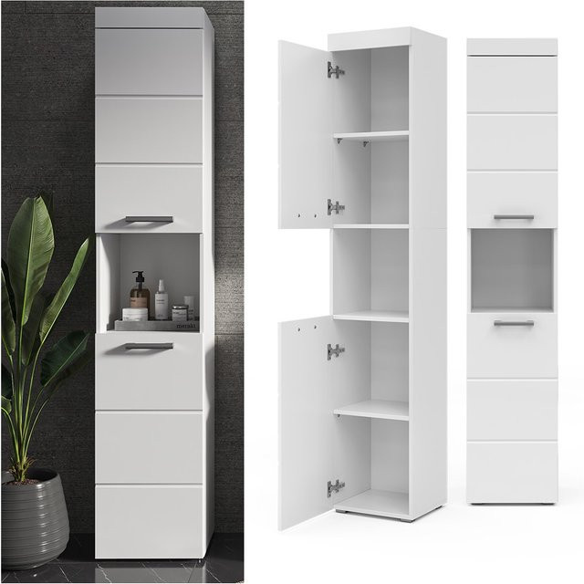Vicco Badschrank Luna Hochschrank im Skandi-Design Weiß B: 37 cm, T: 32 cm, H: 190 cm - Bild 1