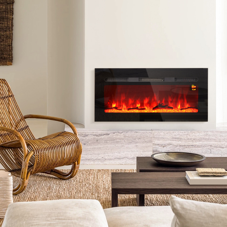 HOMCOM Elektrokamin mit LED Flammeneffekt in Schwarz, 1800 W Wandkamin mit 3 Farben und 5 Helligkeitsstufen inklusive Fernbedienung und Touchscreen - Bild 2