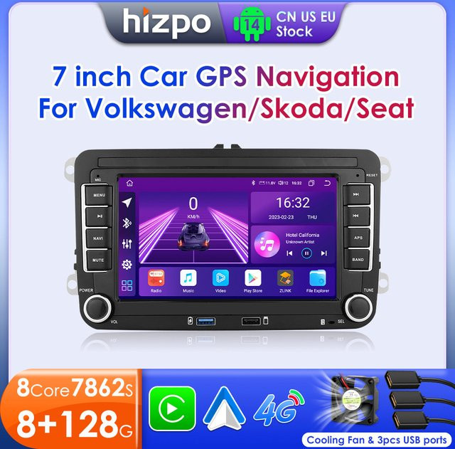 Hizpo Autoradio mit GPS und Carplay für VW Polo, Golf 5 6 Plus, Passat B6, Jetta, Tiguan, Touran, Sharan, Scirocco, Caddy und Seat in Schwarz - Bild 1