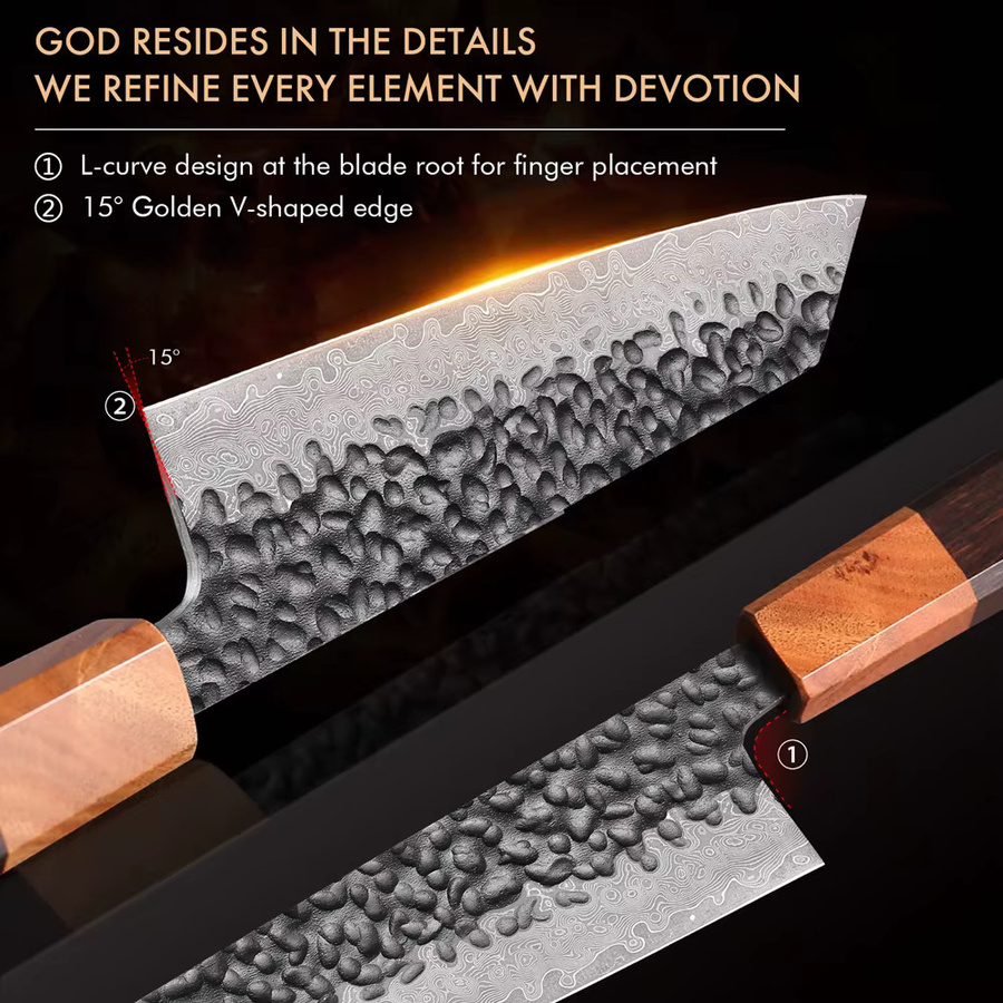 TUEWHO Kiritsuke Bunka Kochmesser aus Damaststahl, 15,24 cm, handgeschmiedetes japanisches Chefmesser mit Holzgriff - Bild 4
