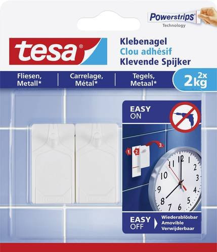Tesa Klebenagel für Fliesen und Metall in Weiß, 2er-Pack (max. 2 kg) - Bild 1