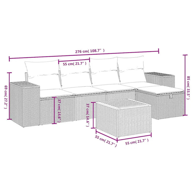 vidaXL 6-tlg Garten-Sofagarnitur aus Poly-Rattan und Akazienholz in Schwarz mit Kissen Modell 166 - Bild 2