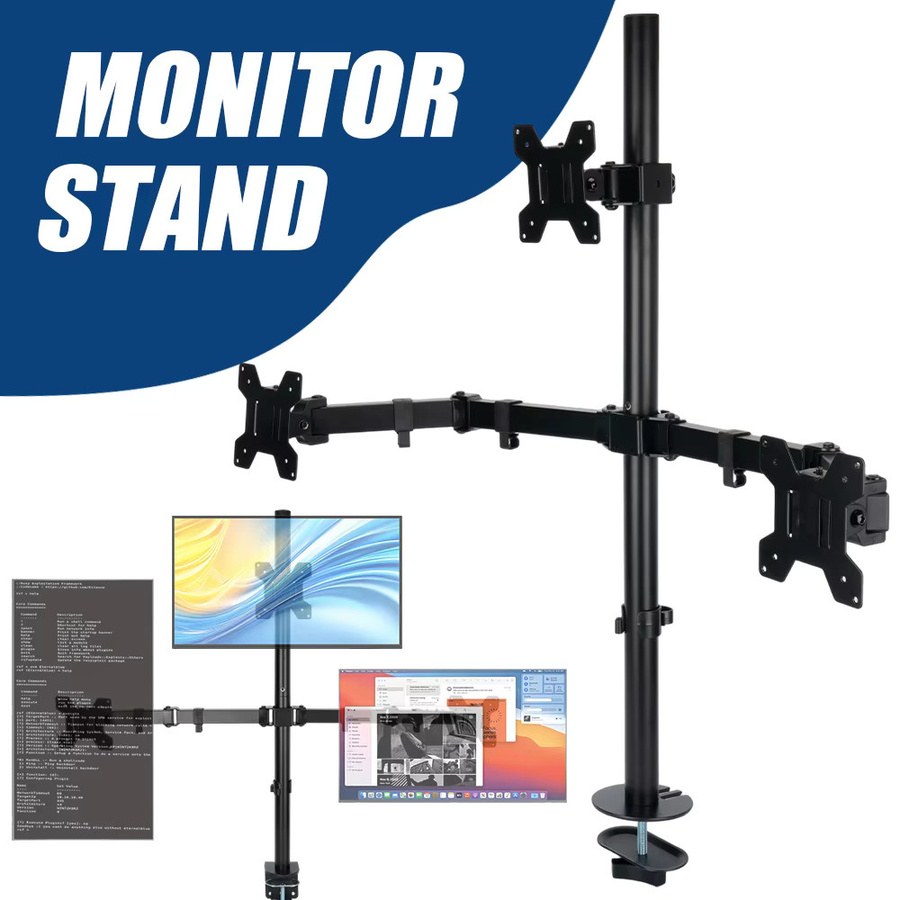 Dreifach-Monitorständer für 3 Bildschirme 10-32 Zoll in Schwarz, höhen- und winkelverstellbar, VESA 75x75/100x100mm, für Flach- und Curved-Monitore bis 10kg pro Bildschirm - Bild 4
