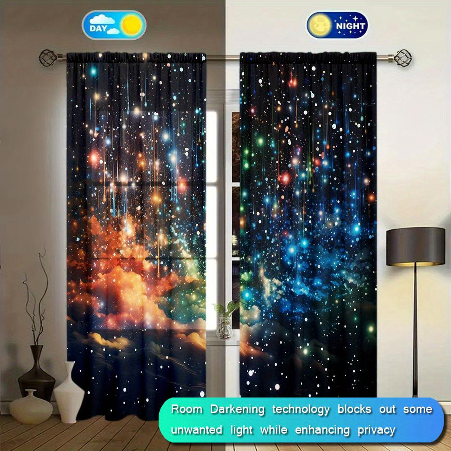 2er-Set bunte Galaxy-Vorhänge von Household supplies MH mit Grafikdruck, semi-transparent, B: 75 cm, H: 165 cm - Bild 3