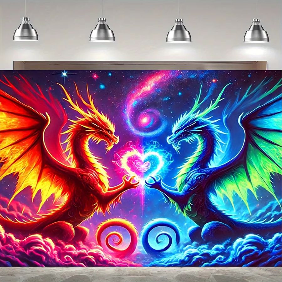 VIKAMA Kosmischer Wandteppich mit Drachenmotiv in Neonfarben zur Wanddekoration - Bild 2