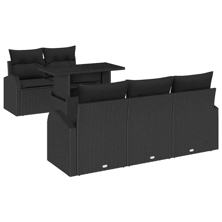 vidaXL Garten-Sofa-Set 6-teilig aus Poly-Rattan mit Kissen in Schwarz - Bild 2