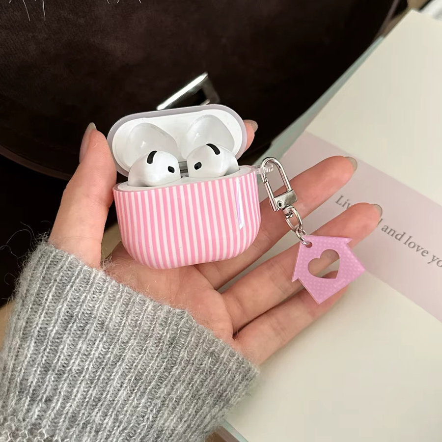 Rosa gestreifte Kopfhörer-Schutzhülle im Haus-Design für Apple AirPods 1, 2, 3, 4 und Pro 2/3 - Bild 3