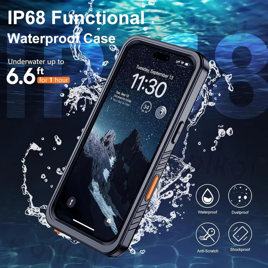 Wasserdichte Schutzhülle für iPhone 16 Pro Max, 15 Pro Max, 14 Pro Max und weitere Modelle mit IP68 Zertifizierung, Staubdichter Ganzkörper-Schutz, Farbe: Schwarz - Bild 2