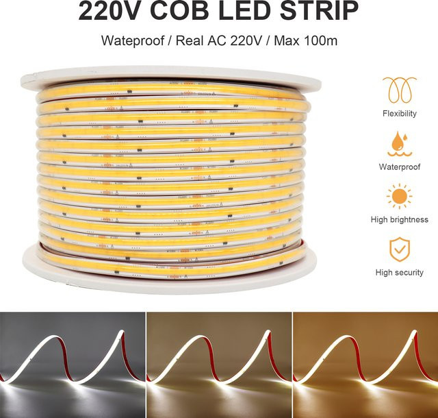 KLA-FCOB Wasserdichter COB LED Streifen IP67 Dimmbar AC 220V Weiß für Outdoor und Treppen Dekoration - Bild 1