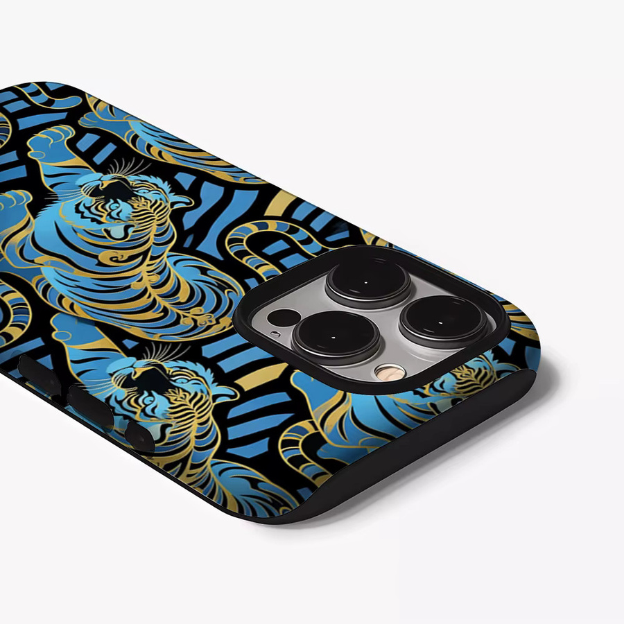 Casegame Matte Bumper Schutzhülle mit MagSafe für iPhone 17 16 15 14 13 Pro Max, Stoßfeste PC Hülle, Blau-Gold Tiger - Bild 2