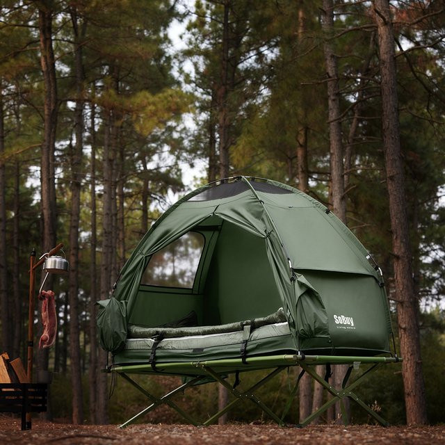 SoBuy OGS32 4in1 Feldbett mit wasserdichtem Wurfzelt in Grün inklusive Luftpumpe, Rolltasche und Schlafsack, B/T/H: 193 x 160 x 86 cm - Bild 1