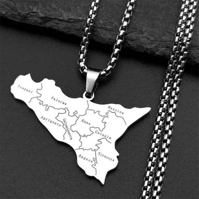 AFAWA Anhänger Halskette, Sizilien Insel Karte, Edelstahl, Gold, Unisex - Bild 1