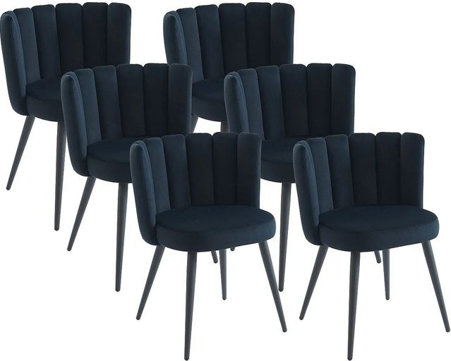 Vente-unique Stuhl Pranila in Schwarz aus Samt und Metall im Art Deco Stil - Bild 1