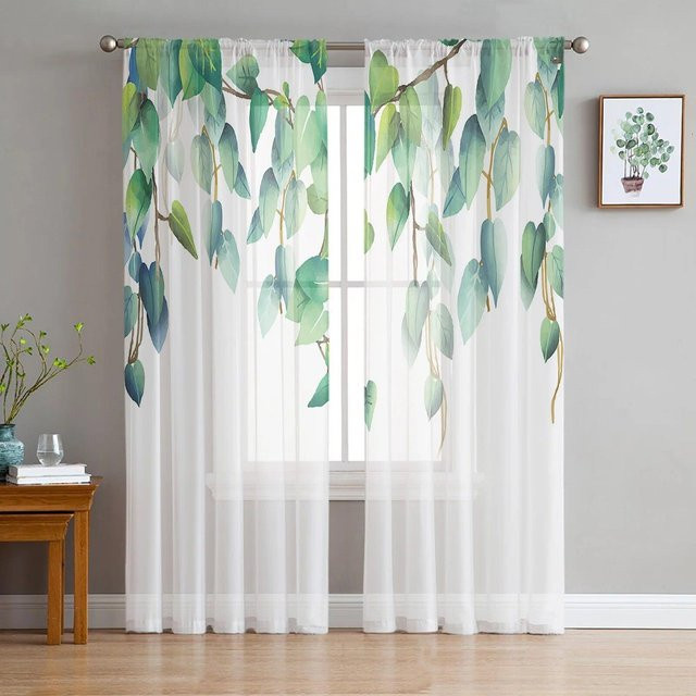 Transparenter Chiffon-Tüllvorhang mit floralem Blättermuster von Your Warm Home in Weiß, Breite: 135 cm, Höhe: 114 cm - Bild 1