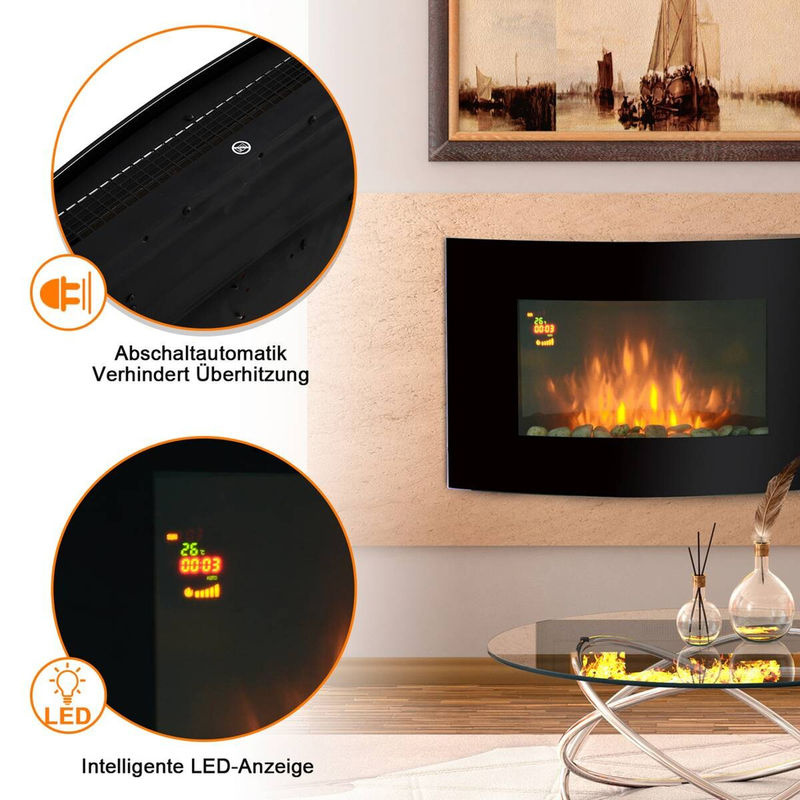 HOMCOM Elektrokamin in Schwarz mit Fernbedienung und Lichteffekten, moderner Wandkamin, B/H/T: 89,2 x 48 x 13,5 cm - Bild 3