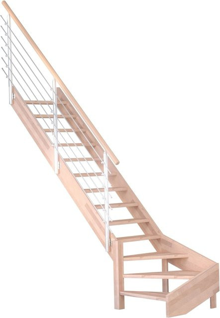 StarWood Treppe Mykonos Pro Winder aus Buche mit Edelstahl-Geländer in Weiß und Braun, Länge: 80 cm - Bild 1