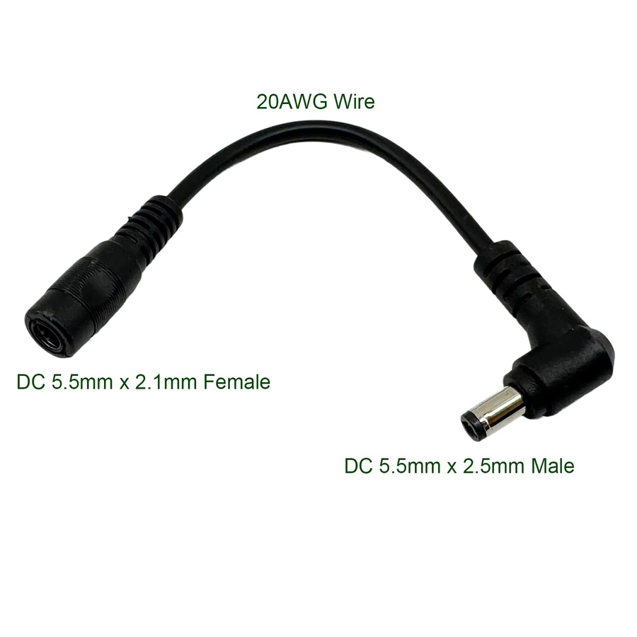 UpperFu 2er Set DC-Stromstecker Adapter Set Schwarz: 5,5mm x 2,5mm Stecker rechtwinklig auf 5,5mm x 2,1mm Buchse für CCTV und LED-Streifen - Bild 2