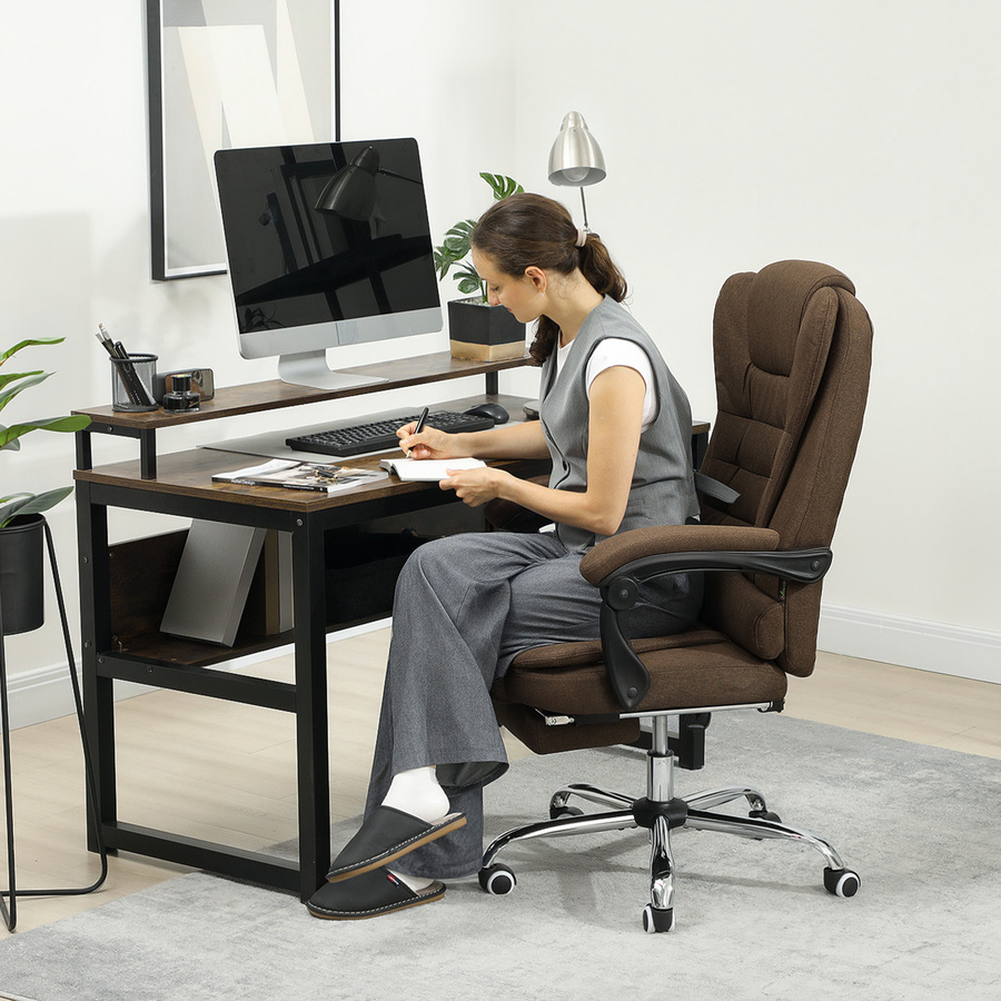 Vinsetto Ergonomischer Bürostuhl von Aosom in Braun mit Leinenoptik, höhenverstellbarer Rückenlehne, neigbarem Dossier und Fußstütze für Homeoffice und Schlafzimmer - Bild 2