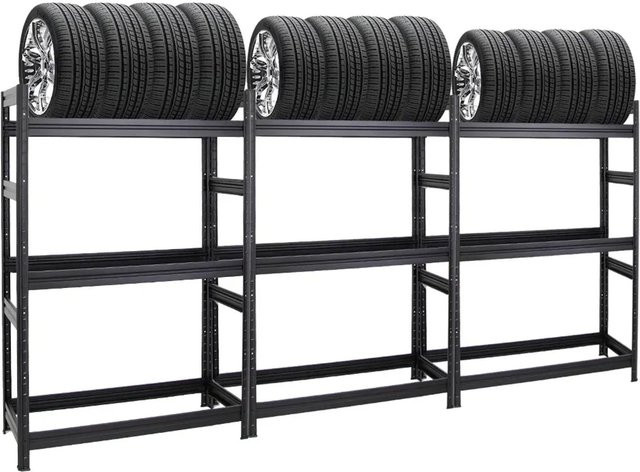 PROREGAL Dino Reifenregal Set aus 3 Stück, Schwarz, H x B x T: 180 x 120 x 50 cm, Fachlast 150 kg - Bild 1