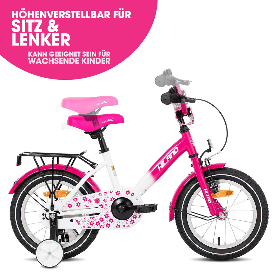 HILAND Kinderfahrrad Mädchenfahrrad, mit Stützrädern, Handbremse, Rücktrittbremse, Gepäckträger - Bild 3