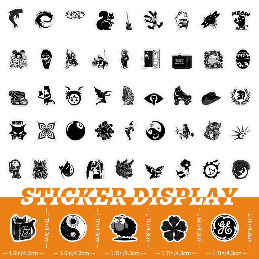 100 Stück Gothic Graffiti Aufkleber in Schwarz-Weiß für Helm, Fahrrad und Notizbuch von Story Store - Bild 3