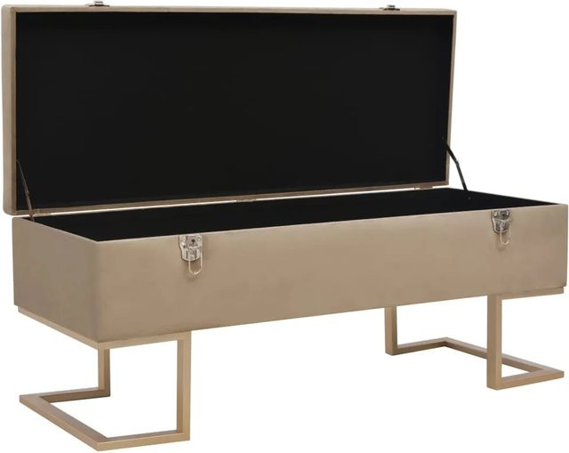 vidaXL Bank mit Staufach aus Samt in Beige mit goldenen Eisenbeinen, B/T/H: 105 x 40 x 44 cm - Bild 1