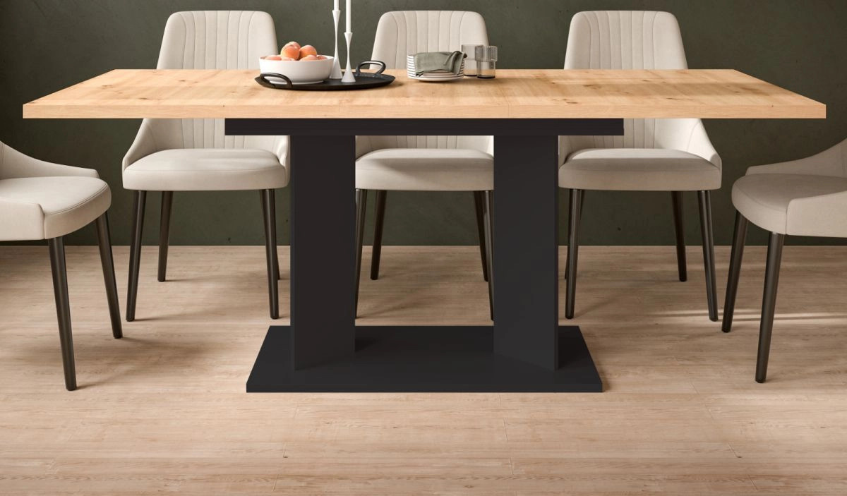 Esstisch Anton von Inn.Furn aus Eiche und Schwarz, ausziehbar, rechteckig - Bild 2