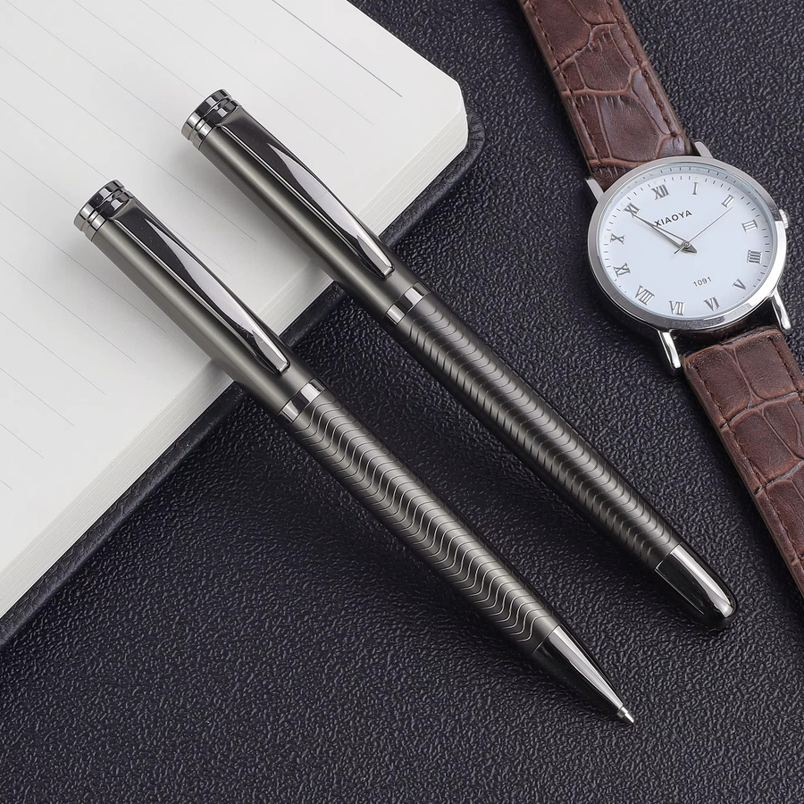 YUNCHUN Schreibset mit Drachenschuppen-Design in Grau Gunmetal, bestehend aus 1 Kugelschreiber und 1 Rollerball mit schwarzer Tinte - Bild 2
