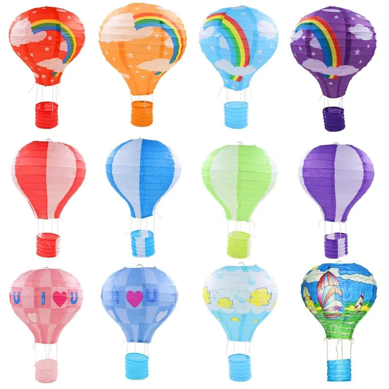 Regenbogen Heißluftballon Papier Laterne mit Wolken in Mehrfarbig, Durchmesser: 30 cm, Dekoration für Kindergeburtstage und Hochzeiten - Bild 2