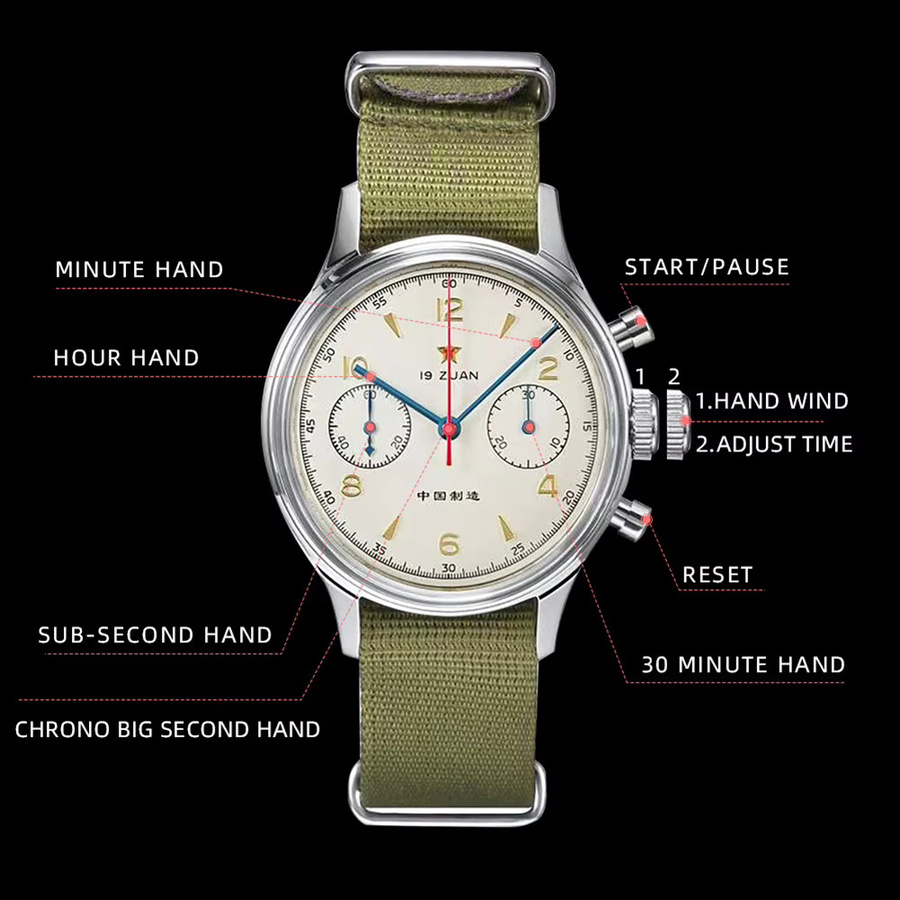Red Star Chronograph, Handaufzug, Edelstahl, Saphirglas, 38 mm, Herren - Bild 4