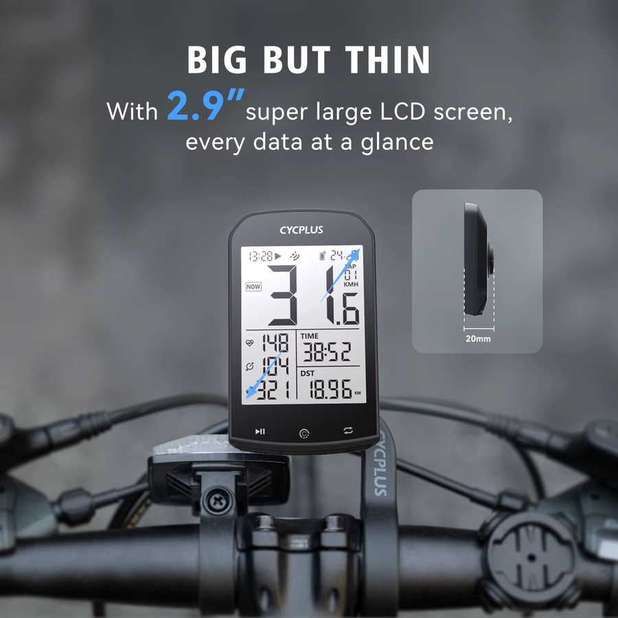 CYCPLUS M1+Z1 Fahrrad-GPS Drahtloser Fahrradcomputer in Schwarz mit 2,9-Zoll-LCD-Bildschirm, BLE 5.0, ANT+ und IPX6 Wasserdichtigkeit - Bild 2