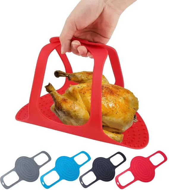 PGY Silikon Truthahn-Lifter für BBQ und Ofen, Hitzebeständiger Truthahn-Korb in Rot, Rund - Bild 1