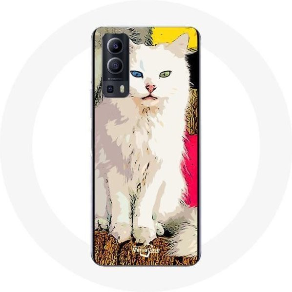 Van White Cat Schutzhülle für Vivo Y72 in Weiß mit blau-gelben Augen - Bild 1