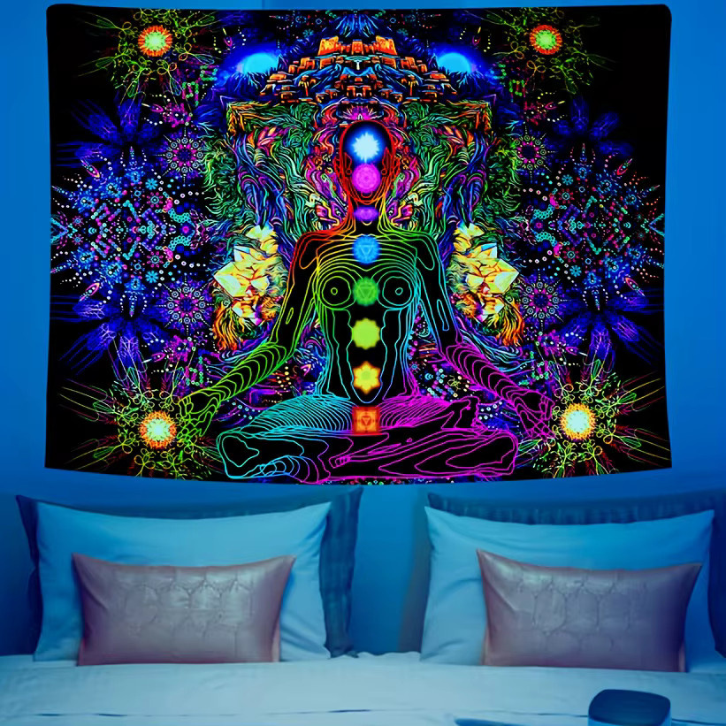 VIKAMA Chakra Energiefeld Wandteppich mit Mandala Design in Multicolour, Boho Yoga und Meditationsraum Dekoration, B/H: 60 x 40 cm - Bild 2