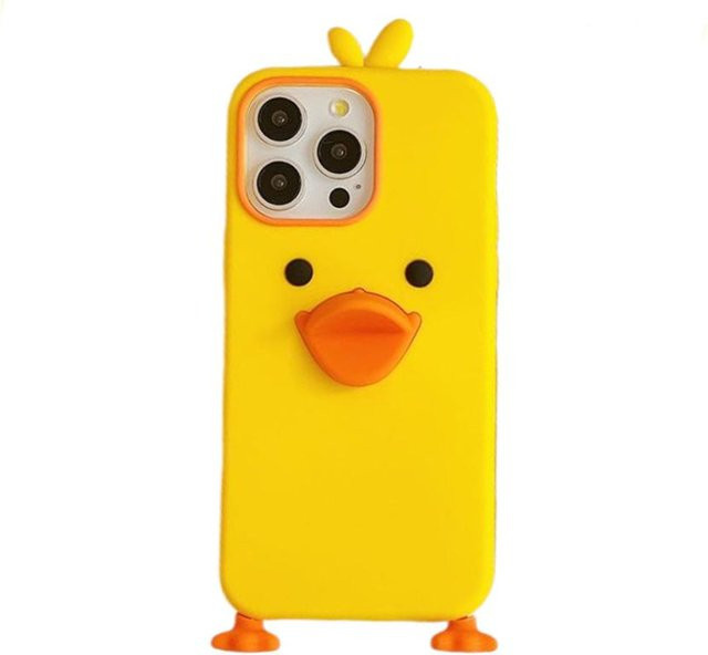 Binchi Health Electronics Silikon Handyhülle mit süßem Cartoon gelber Ente für iPhone 12 13 14 15 16 Pro Max, Gelb - Bild 1