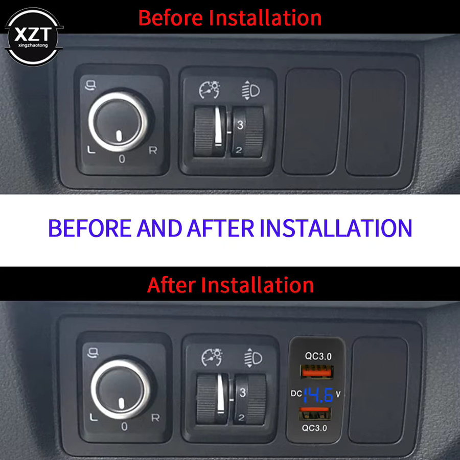 WYMECT Dual QC 3.0 USB Auto Ladegerät mit Spannungsanzeige und USB-C Anschluss, Schwarz, Toyota Zubehör - Bild 3