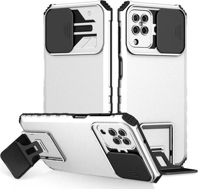 Stoßfeste Handyhülle mit Push-Pull-Kameraschutz und Live-Ständer für Samsung Galaxy A12, A22 4G, A22s 5G, A42 5G, M32 und M12 in verschiedenen Farben - Bild 1