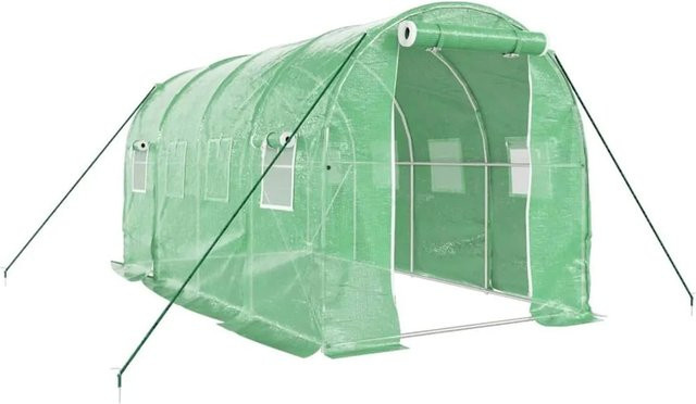 vidaXL Gewächshaus aus verzinktem Stahl mit PE-Folie in Grün, B: 4 m, T: 2 m, H: 2 m - Bild 1