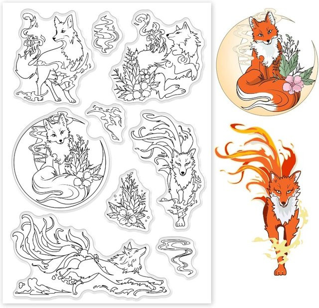 Eleganter transparenter Silikon-Stempel mit Feuerfuchs im orientalischen Design - Bild 1