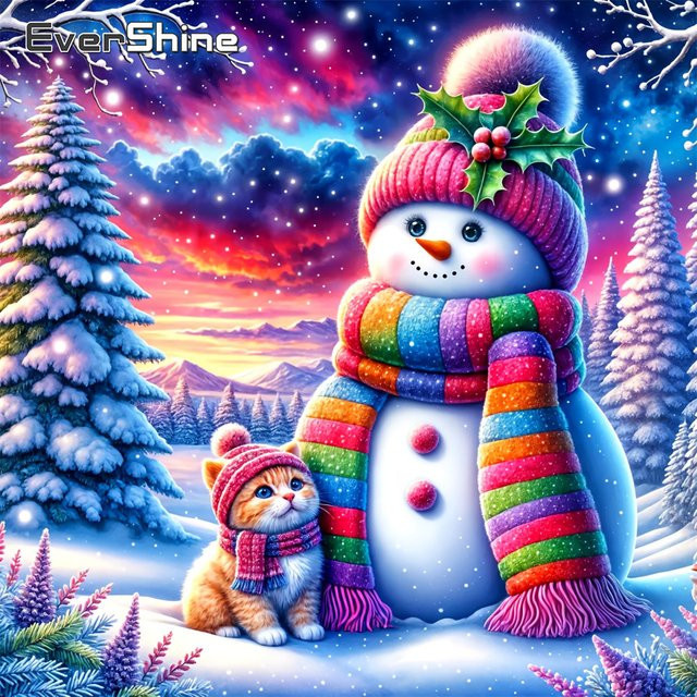 Evershine DIY Diamantgemälde Schneemann Winterlandschaft als rundes Mosaik zur Wanddekoration in Multicolour - Bild 1