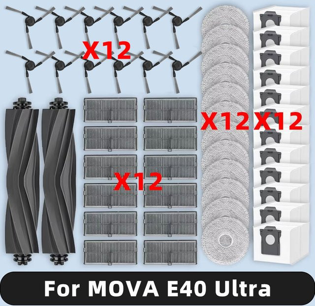 OSSIEAO Ersatzteilset für MOVA E40 Ultra mit Hauptbürste, Seitenbürste, HEPA-Filter, Wischtuch und Staubbeutel - Bild 1