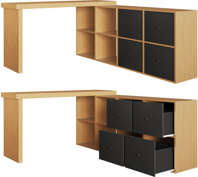 okwish Ecktisch schwenkbar in L-Form oder gerade aufstellbar, Schreibtisch in Braun, B/T: 120 x 48 cm - Bild 1
