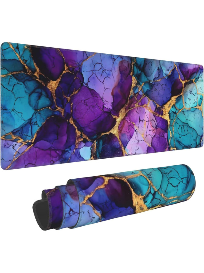 Großes Gaming-Mauspad mit Marmor-Design in Multicolour, XL Schreibtischunterlage mit genähten Kanten für Gamer und das Heimbüro - Bild 7