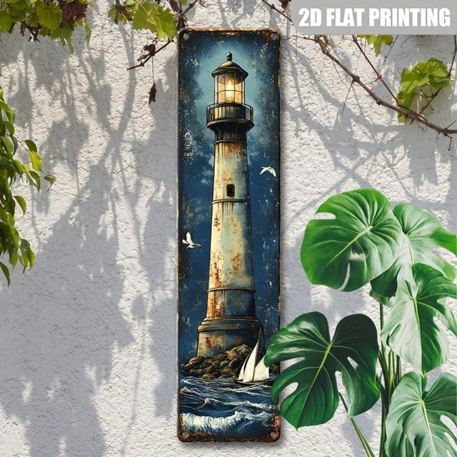 CIFBUY Retro-nautisches Leuchtturm-Wandkunst aus Metall, rustikale Sternennacht-Außendekoration, Mehrfarbig, Breite: 40,0 cm, Höhe: 40,0 cm, Tiefe: 10,0 cm - Bild 1