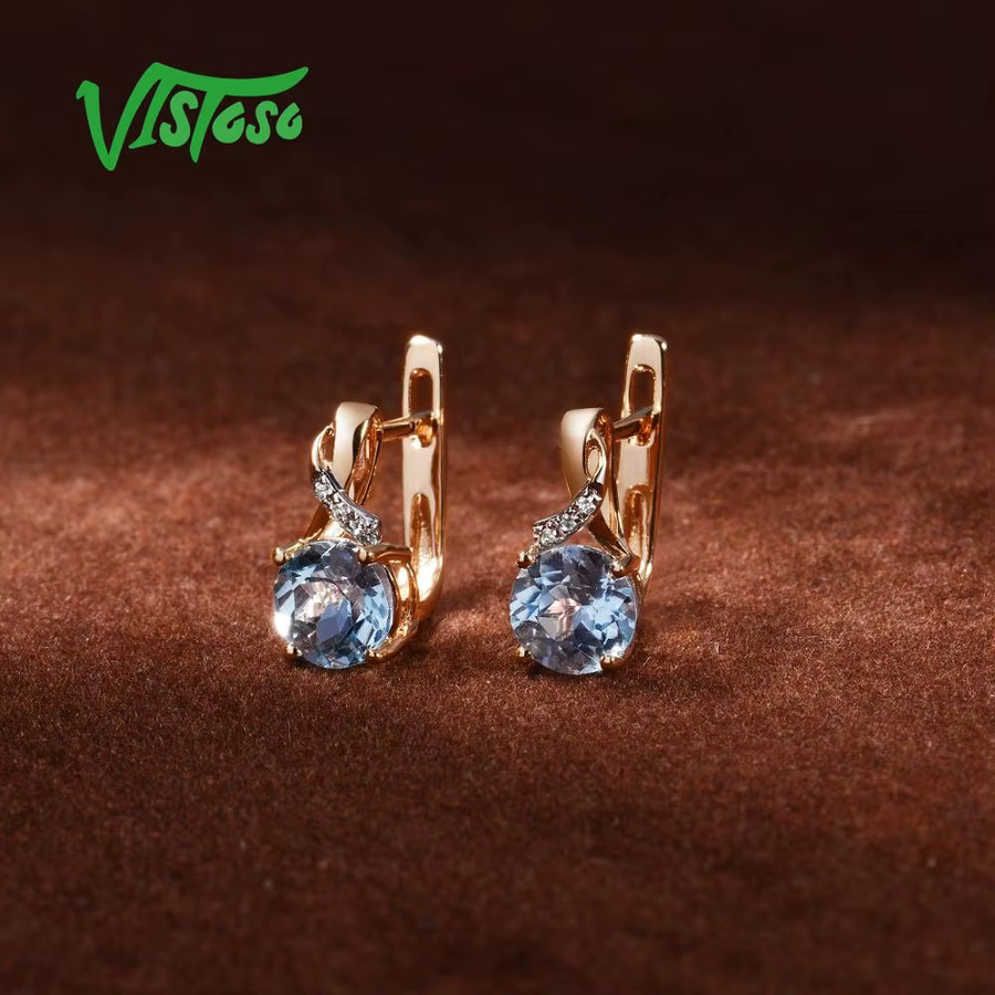 VISTOSO Goldohrringe, 14K / 9K Roségold, Diamant, Blauer Topas, Damen - Bild 2